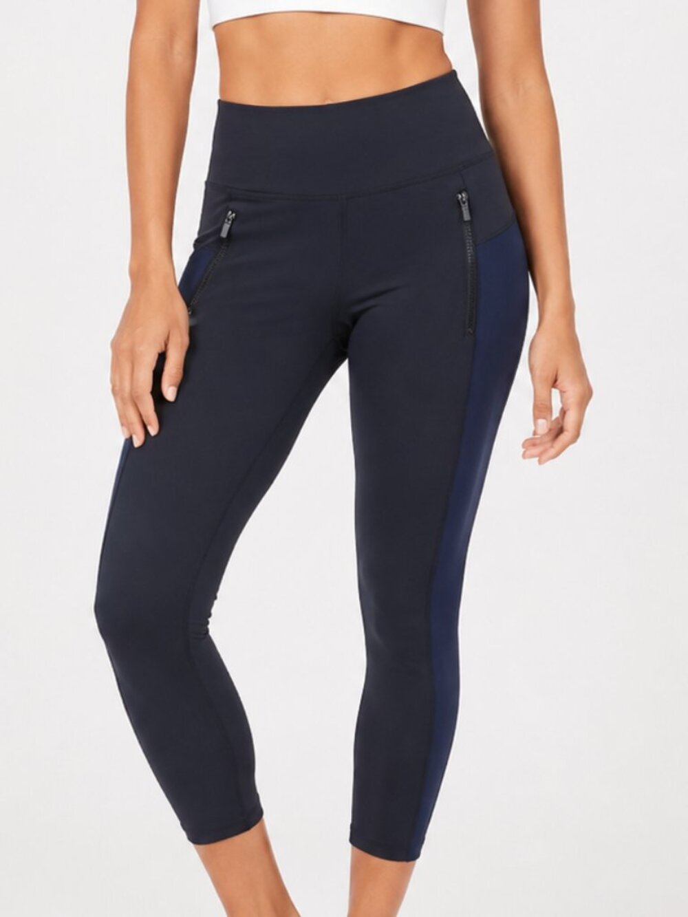 Athleta Stellar Crop Pants Medium Black Navy High Rise Zip Pocket Travel Pants